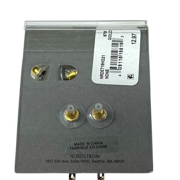 Nordstrom Rack Gold Earring Set – 3 Pairs Hoop & Drop Styles New on Card - Picture 2 of 3